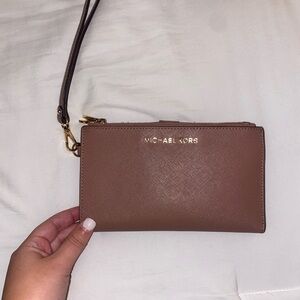Michael Kors Mauve Wristlet with Gold Accents